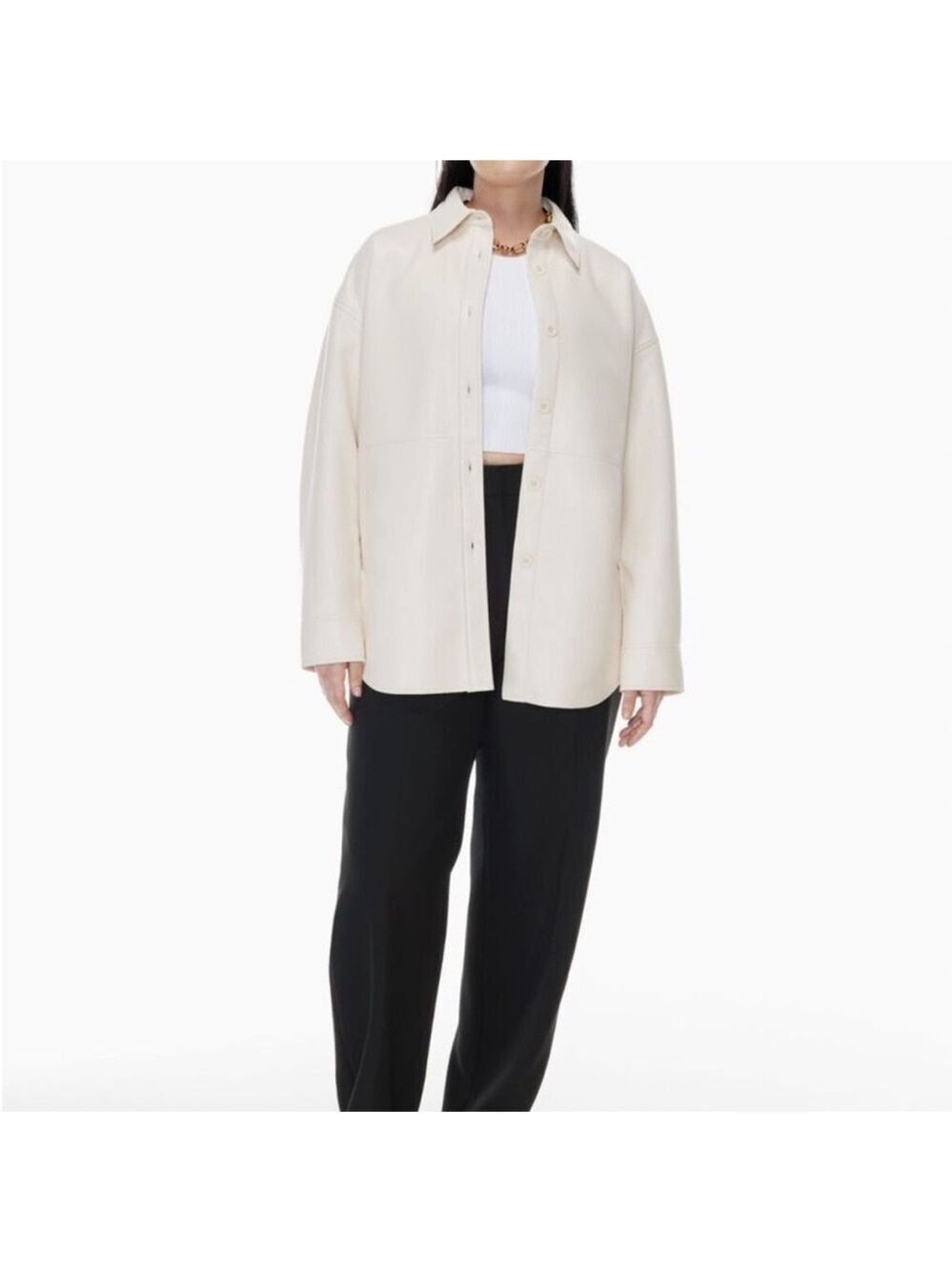 Aritzia Babaton Pelli Faux Leather Shirt Jacket in Cream Sz Medium